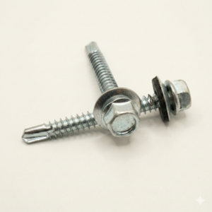Zinc-plated Hex Head Self-Drilling Screw with EPDM washer for solar panel mounting.