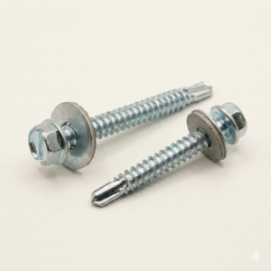 Zinc-plated Hex Head Self-Drilling Screw with EPDM washer for solar panel mounting.